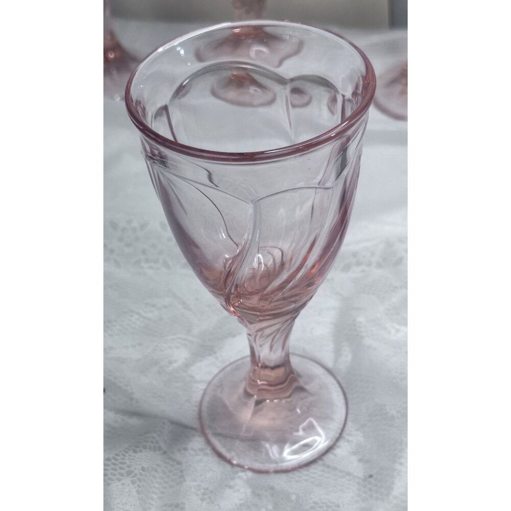 Two Sweet Swirl Pink Water Goblets Ice Water Footed Glasses Noritake Replacement - Picture 1 of 10
